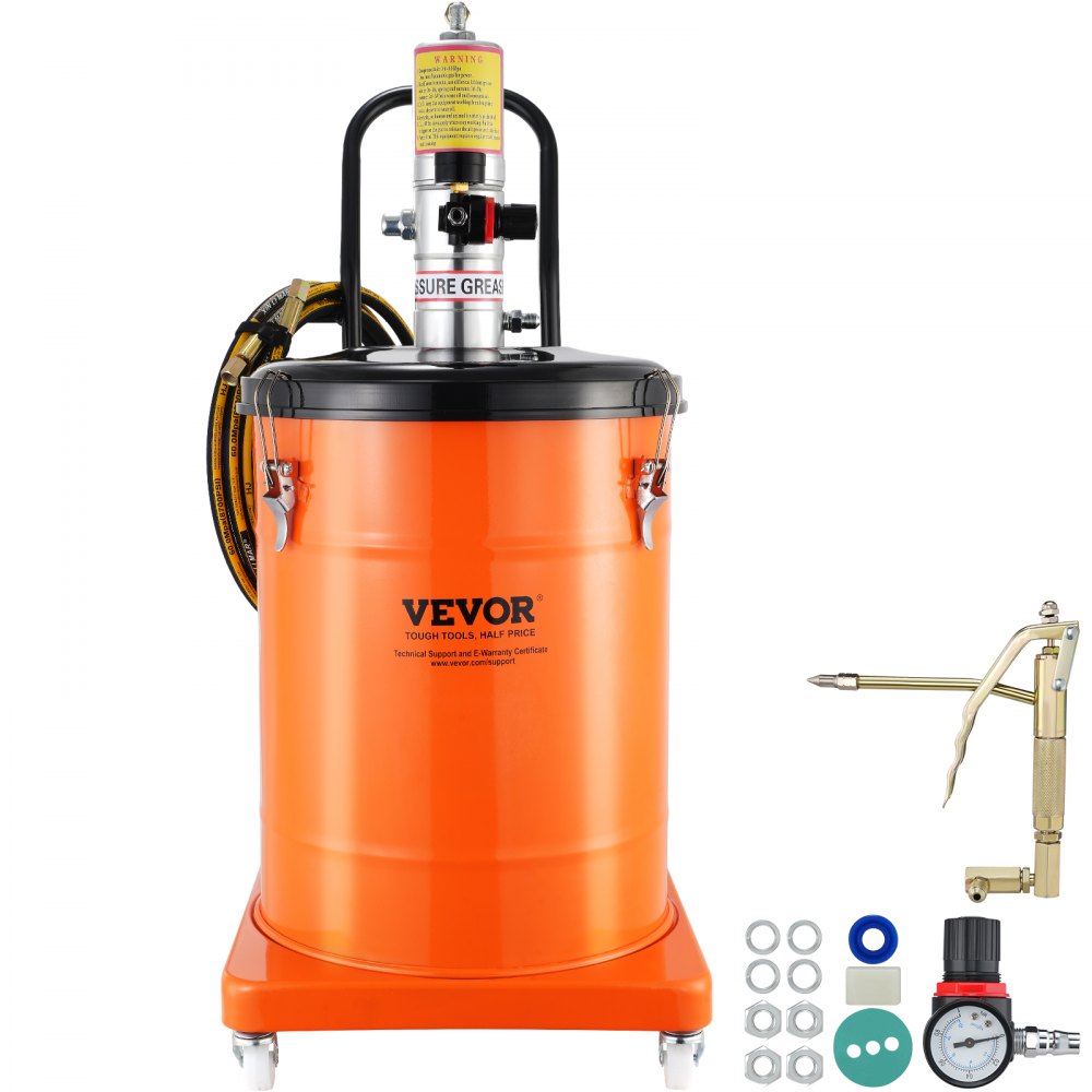 VEVOR Grease Pump, 10.5 Gallon 40L Air Operated Grease Pump with 13 ft High Pressure Hose and Grease Gun, Pneumatic Grease Bucket Pump with Wheels, Portable Lubrication Grease Pump 50:1 Pressure Ratio - HYJ10JLDT000J2IBRV0