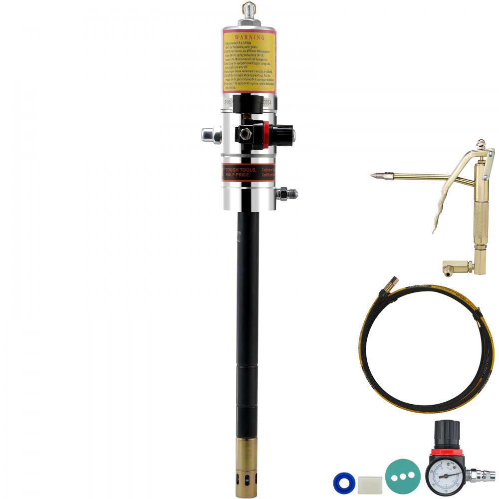 VEVOR Grease Pump, 50:1 Pressure Ratio Air Operated Grease Pump with 13 ft High Pressure Hose and Grease Gun, Pneumatic Grease Pump, Portable Lubrication Grease Pump with 360° Swivel Grease Gun Head - HYJLB0000000WGVWQV0