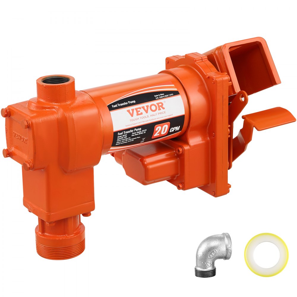 VEVOR Fuel Transfer Pump, 12V DC 20 GPM 1/4 HP, High Flow Cast Iron Gasoline Extractor Pump with Fuel Collection Box Design for Gasoline, Diesel, Kerosene, Ethanol & Methanol Blends, and Biodiesel - F12V14HP20GPMC2TLV9
