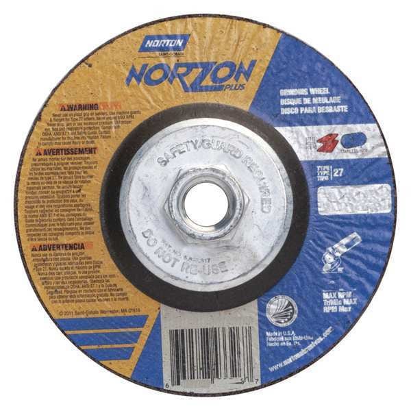 Ruedas de Centro Deprimido Norton Abrasives, Tipo 27, 5 pulgadas de diámetro, 0.25 pulgadas de grosor, tamaño de orificio de eje de 5/8"-11, Cerámica - 66252843332