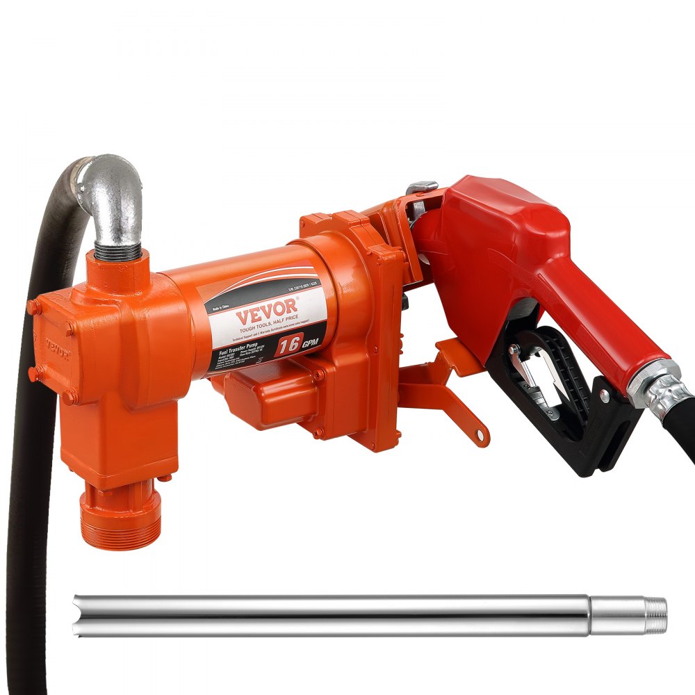 VEVOR Fuel Transfer Pump, 12V DC 16 GPM 1/4 HP, Gasoline Extractor Pump with Automatic Nozzle, Discharge Hose & Suction Pipe for Gasoline, Diesel, Kerosene, Ethanol & Methanol Blends, and Biodiesel - F12V14HP16GPME3SQV9
