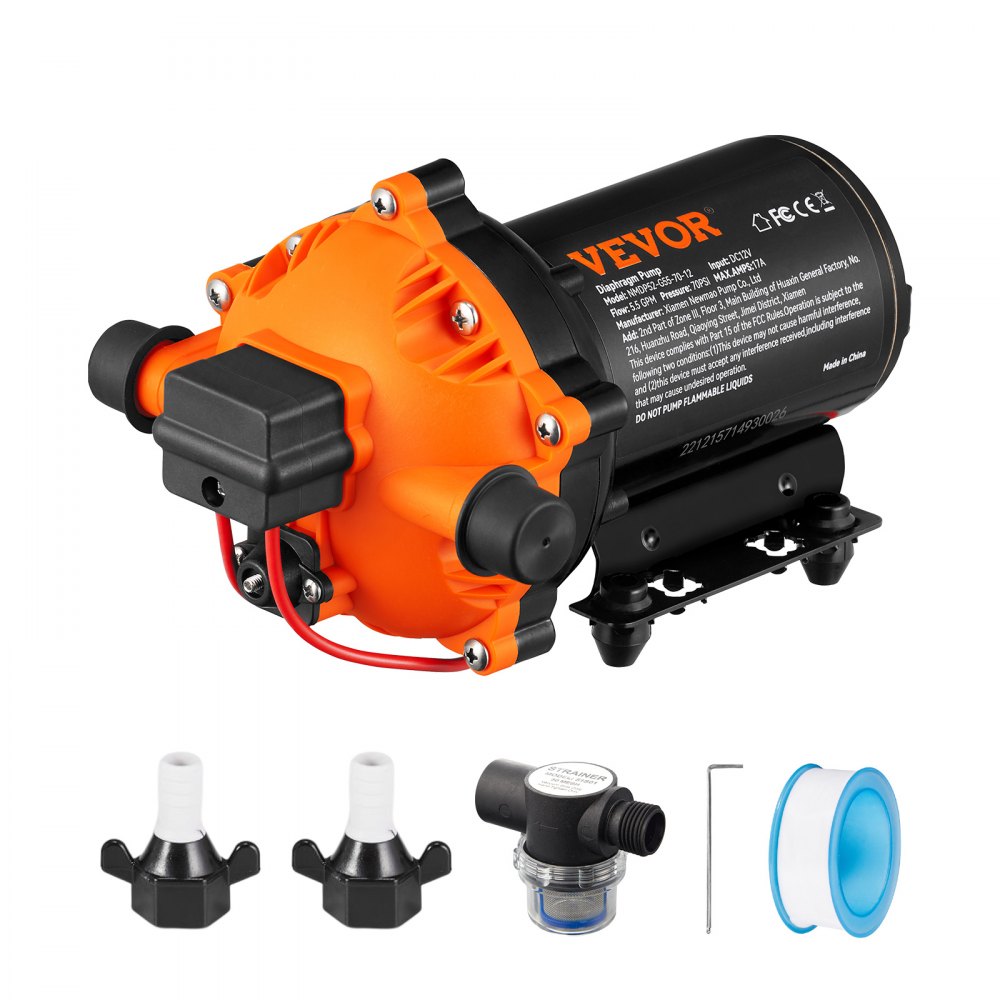 VEVOR 12V Water Pressure Diaphragm Pump Self-Priming Pump 70 PSI 5.5 GPM Boat RV - MG12V570PSI12969RV0