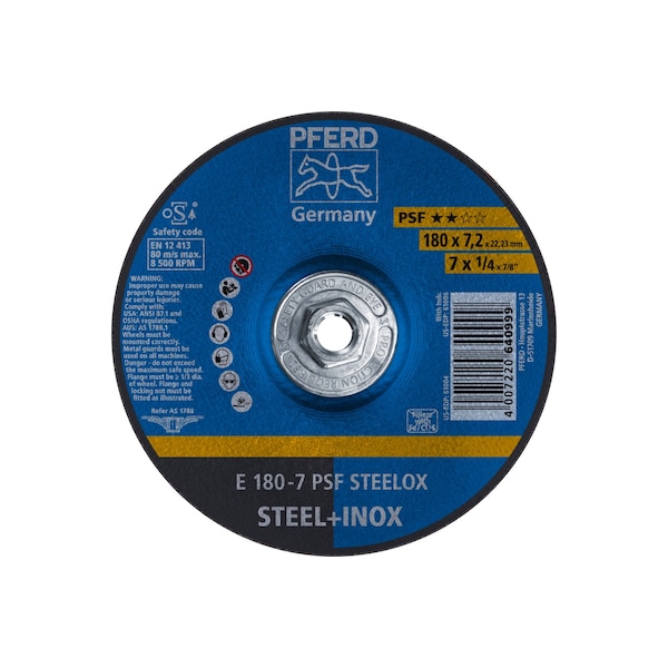 Pferd Rueda para Esmerilado de 7" x 1/4, 5/8-11 Thd. - PSF STEELOX - Tipo 27 - 61006.