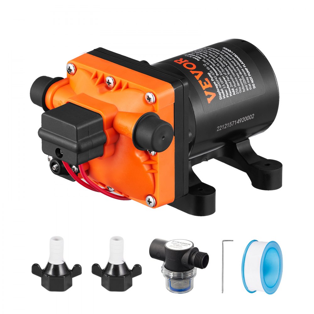 VEVOR Water Diaphragm Pump, 12V DC, 3.5 GPM Flow, 55 PSI Rated Pressure (40-80 PSI Adjustable), 1/2" MNPT Self Priming Sprayer Pump with Pressure Switch for RV Camper Marine Boat Lawn, FCC Certified - MGDDGMBYC12V3P31GV0