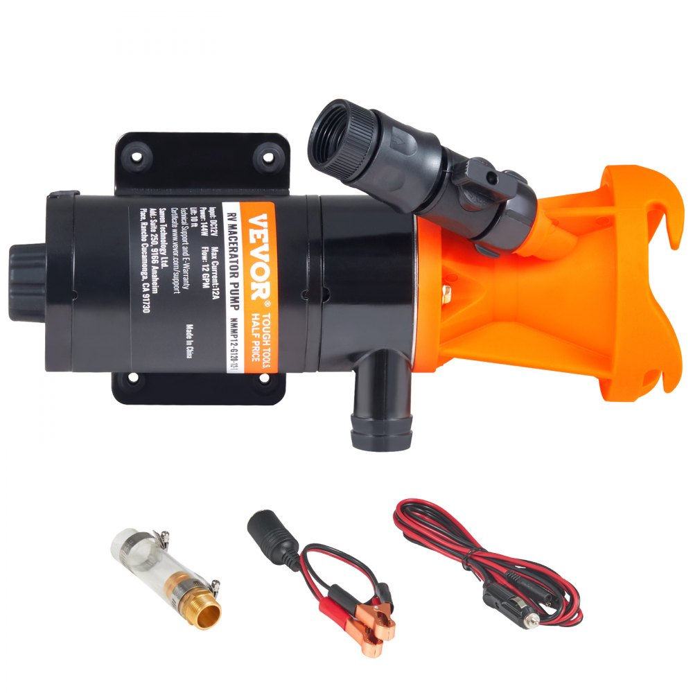 VEVOR RV Portable Macerator Pump, 12V, 12GMP Quick Release RV Waste Pump, RV Sewage Sewer Pump with Detachable Quick Connection Valve Metal Hose Clamp Power Cord, for RV Boat Marine Motorhome Camper - 12VFCJZB12V1JPF4RV9