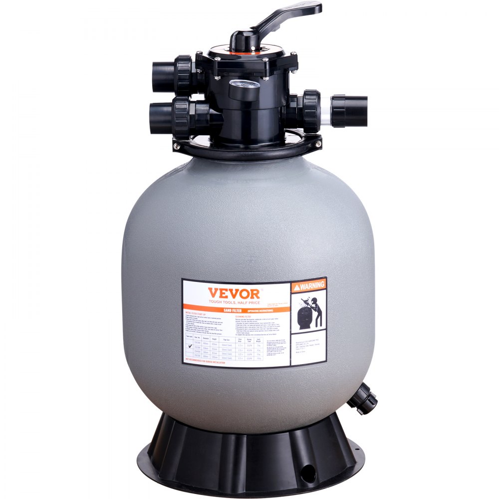 VEVOR Sand Filter, 19-inch, Up to 45 GPM Flow Rate, Above Inground Swimming Pool Sand Filter System with 7-Way Multi-Port Valve, Filter, Backwash, Rinse, Recirculate, Waste, Winter, Closed Functions - SLQYC1945GPM76BDMV0