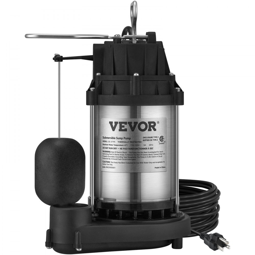 VEVOR Submersible Sump Pump Water Pump 1/2 HP 4320GPH Cast Iron Steel Basement - WSBBX05HP110V2M4TV1