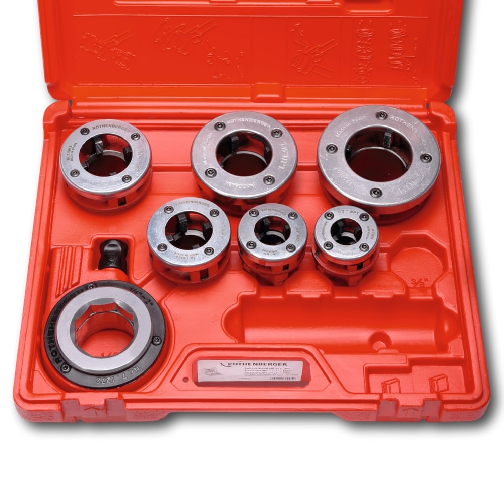 ROTHENBERGER Rothenberger Dados de acero templado de alta calidad - Varios tamaños SAE - Tamaño hexagonal circular de 2 pulgadas - Dividido - Rosca derecha - Métrico y SAE - Trinquete bloqueable - Requisitos de ángulo - Fácil extracción de la cabeza del dado - 70905