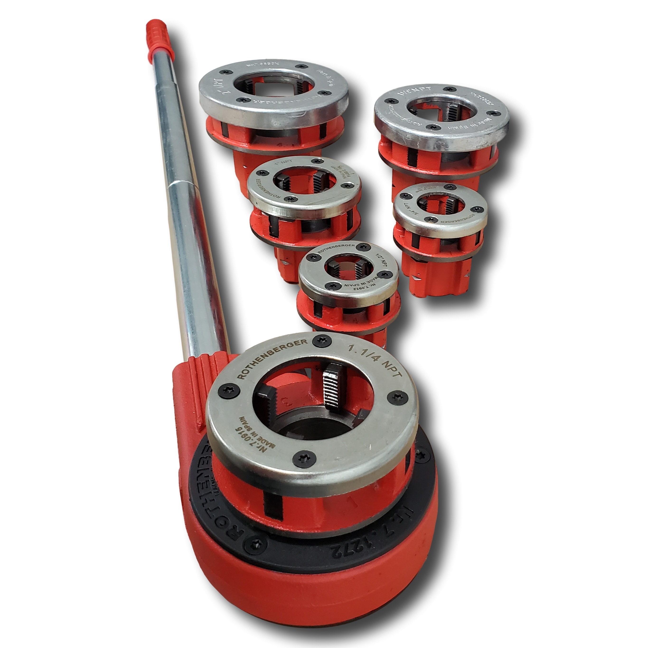 ROTHENBERGER Rothenberger Dados de acero templado de alta calidad - Varios tamaños SAE - Tamaño hexagonal circular de 2 pulgadas - Dividido - Rosca derecha - Métrico y SAE - Trinquete bloqueable - Requisitos de ángulo - Fácil extracción de la cabeza del dado - 70905