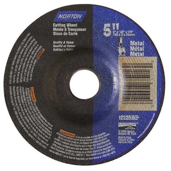 Ruedas de Centro deprimido de Norton Abrasives, Tipo 27, 5 pulgadas de diámetro, 0.125 pulgadas de grosor, tamaño de agujero de punto de centro de 7/8 pulgadas, Óxido de Aluminio - 66252843616
