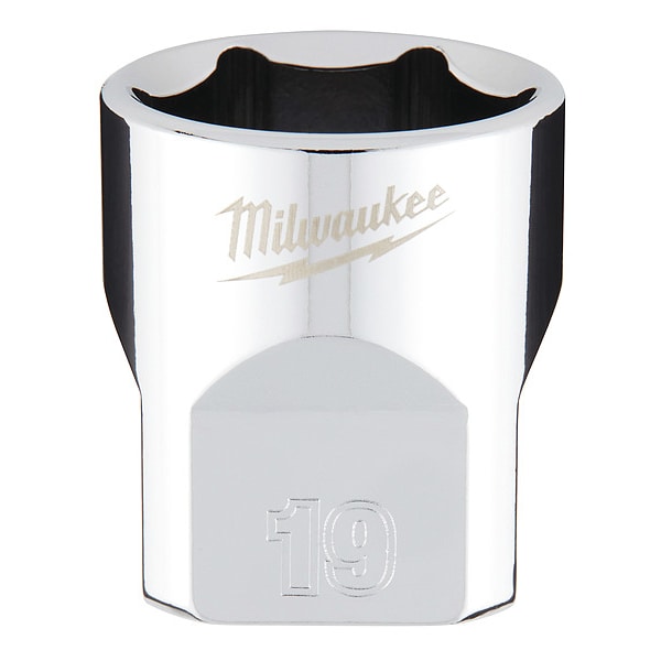 Llave de vaso métrica de 19 mm con 6 puntos y CUATRO LADOS PLANOS de Drive de 3/8 pulgadas de Milwaukee Tool - 45-34-9089