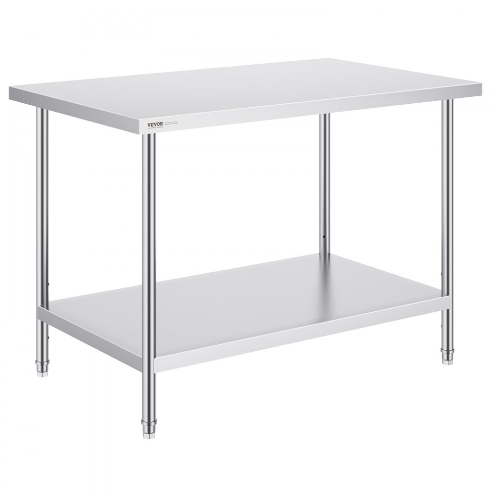 VEVOR Stainless Steel Prep Table, 30 x 48 x 34 Inch, Heavy Duty Metal Worktable with 3 Adjustable Height Levels, Commercial Workstation for Kitchen Garage Restaurant Backyard - CFBXGGZTLCWJMJYVIV0