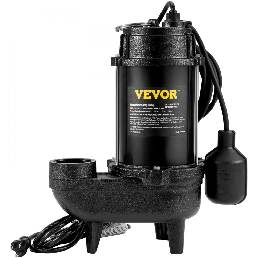 VEVOR Submersible Sewage Pump Water Pump 3/4 HP 5880GPH Cast Iron with Float - WSBZ075HP110VIOA1V1