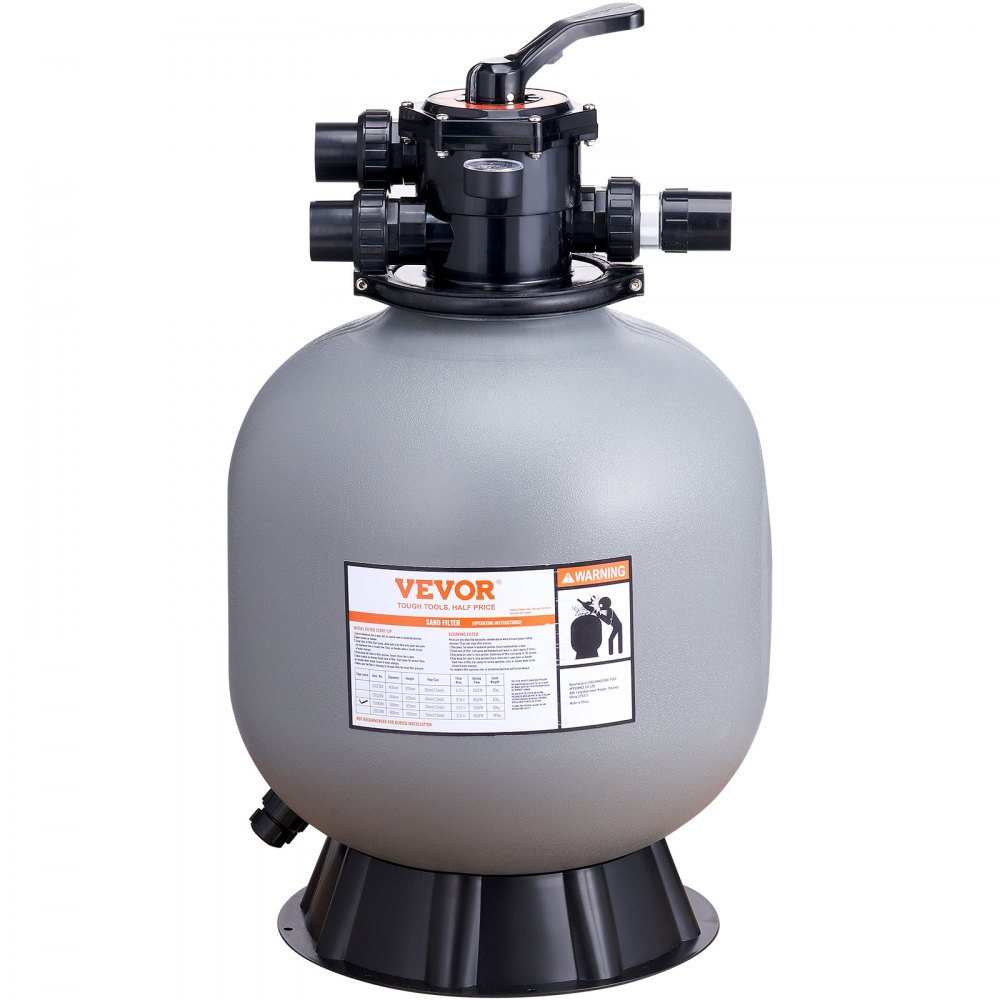 VEVOR Sand Filter, 22-inch, Up to 55 GPM Flow Rate, Above Inground Swimming Pool Sand Filter System with 7-Way Multi-Port Valve, Filter, Backwash, Rinse, Recirculate, Waste, Winter, Closed Functions - SLQYC2255GPM7B1HGV0