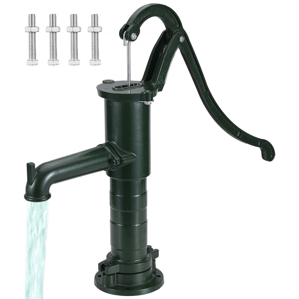 VEVOR Antique Hand Water Pump 14.6 x 5.9 x 26 inch Pitcher Pump w/Handle Cast Iron Well Pump w/ Pre-set 0.5" Holes for Easy Installation Old Fashion Pitcher Hand Pump for Home Yard Ponds Garden Green - YLSFB1AAUECL03ENEV0