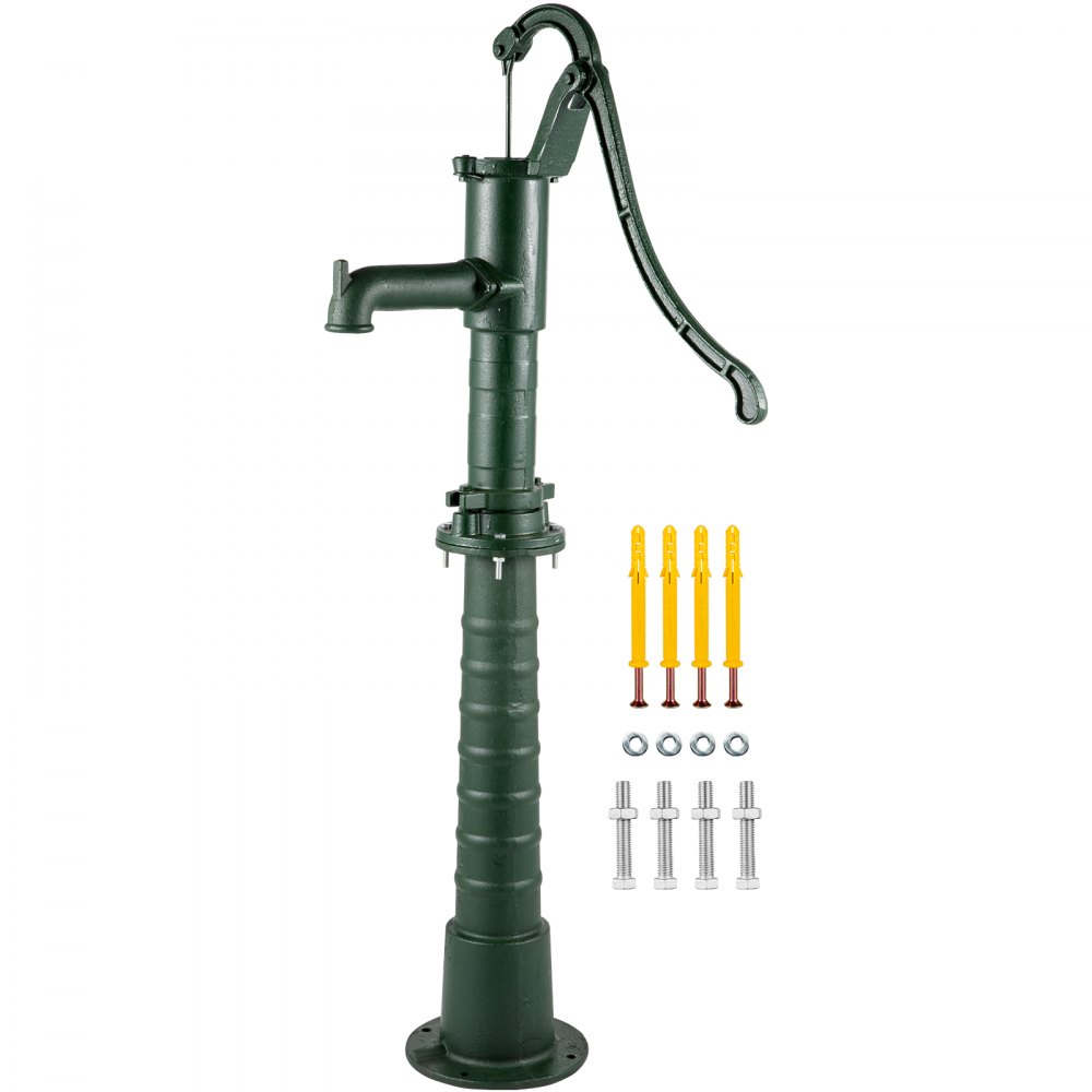 VEVOR Hand Water Pump w/ Stand, 15.7 x 9.4 x 51.6 inch Pitcher Pump& 26 inch Pump Stand w/ Pre-set 1/2" Holes for Easy Installation, Rustic Cast Iron Well Pump for Yard, Garden, Farm Irrigation, Green - YBJLSBGT1U4OPAXTTV0