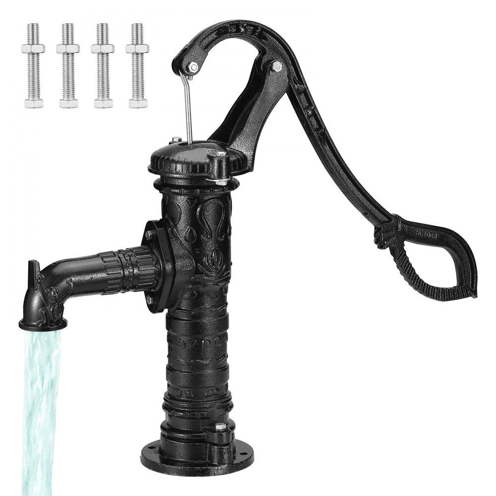 VEVOR Antique Hand Water Pump 14.6 x 5.9 x 25.6 inch Pitcher Pump w/Handle Cast Iron Well Pump w/ Pre-set 0.5" Holes for Easy Installation Old Fashion Pitcher Hand Pump for Yard Ponds Garden Black - YGHSFB1GO21CEWXJ3V0
