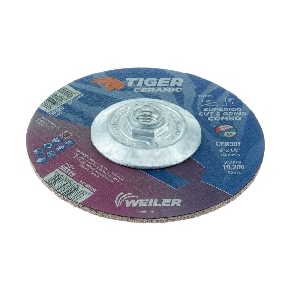 Rueda Combo de Corte/Desbaste Weiler 6 x 1/8 TIGER CERAMIC Tipo 27, Tuercas 5/8-11 - 58320