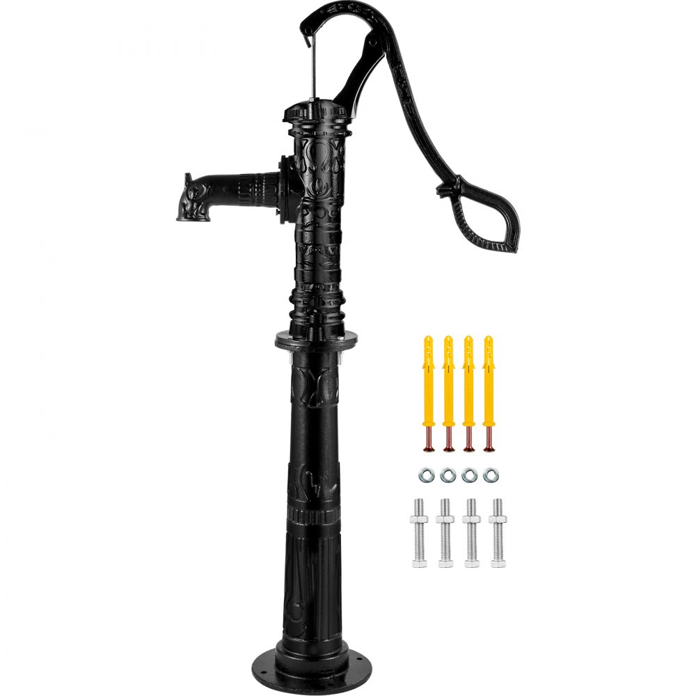 VEVOR Hand Water Pump w/ Stand 15.7 x 9.4 x 53.1 inch Pitcher Pump & 26 inch Pump Stand w/ Pre-set 1/2" Holes for Easy Installation Rustic Cast Iron Well Pump for Yard Garden Farm Irrigation Black - YFGBJZTHS8S5H55ANV0
