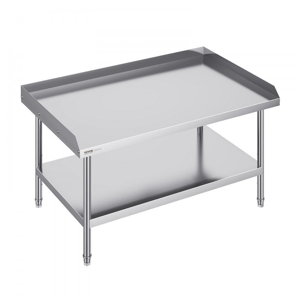 VEVOR Stainless Steel Work Table, 30 x 48 x 26 Inch Commercial Food Prep Worktable, 3-Sided Backsplash Heavy Duty Prep Worktable, Metal Work Table with Adjustable Height for Restaurant Home Hotel - CFBXGGZTSBT3X3G63V0
