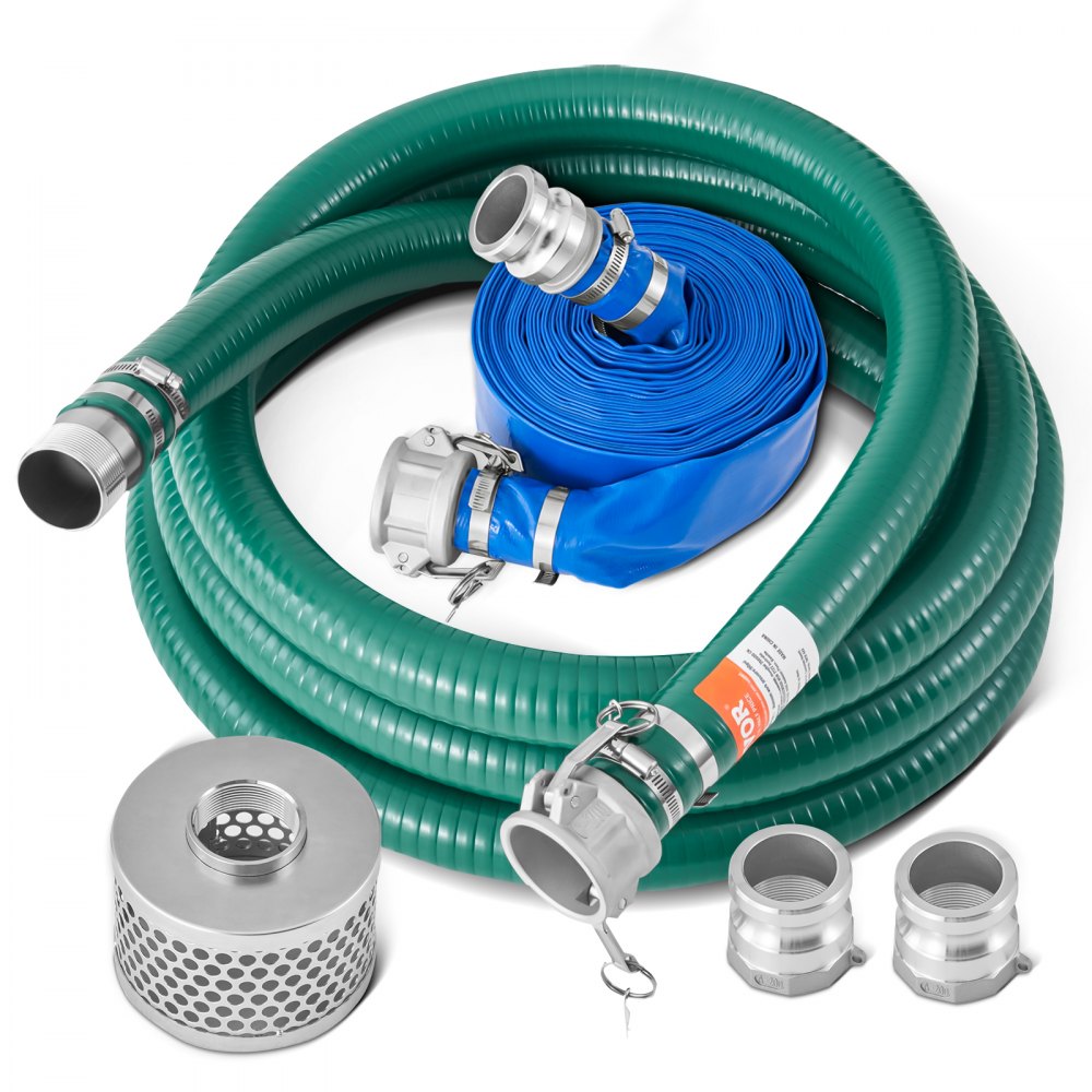 VEVOR Suction Hose Kit for Water Pump 2 in x 20 ft Green/50 ft Blue Hoses - BGTJ20INCH50GMYHMV0