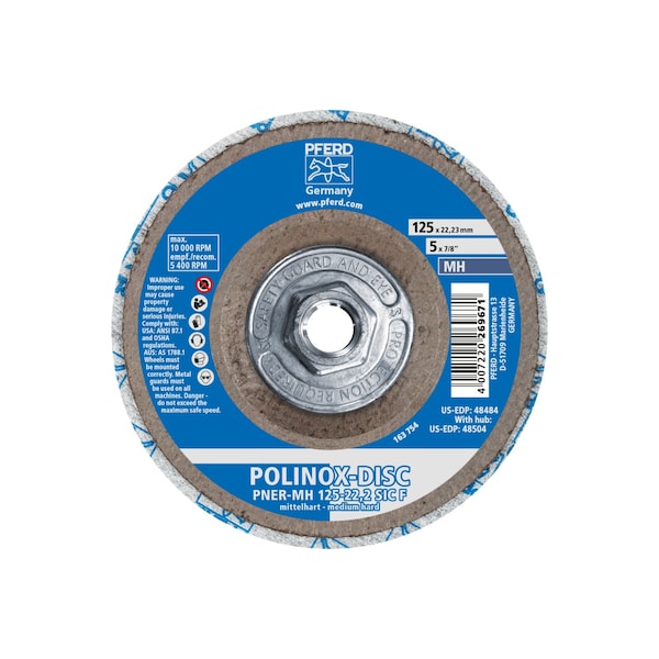 Disco unitizado Pferd 5" POLINOX® Tipo Medio-Duro - T27 (Cónico) 5/8-11 Rosca, SiC Fino (MH) 6SF - 48504