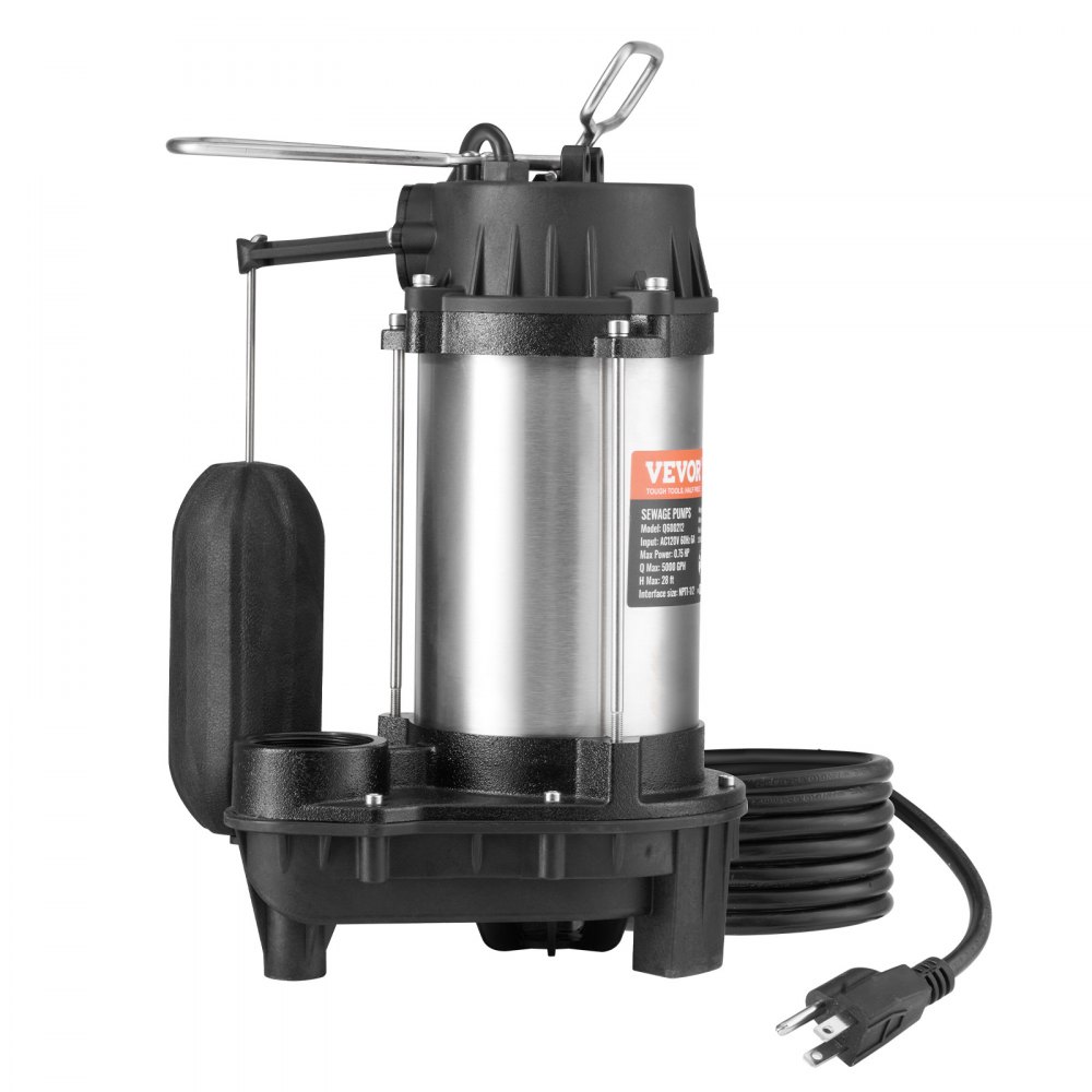 VEVOR Submersible Sewage Pump Water Pump 0.75HP 5000GPH 28 ft Lift for Basement - BXGWSBBXG075R6L8GV1
