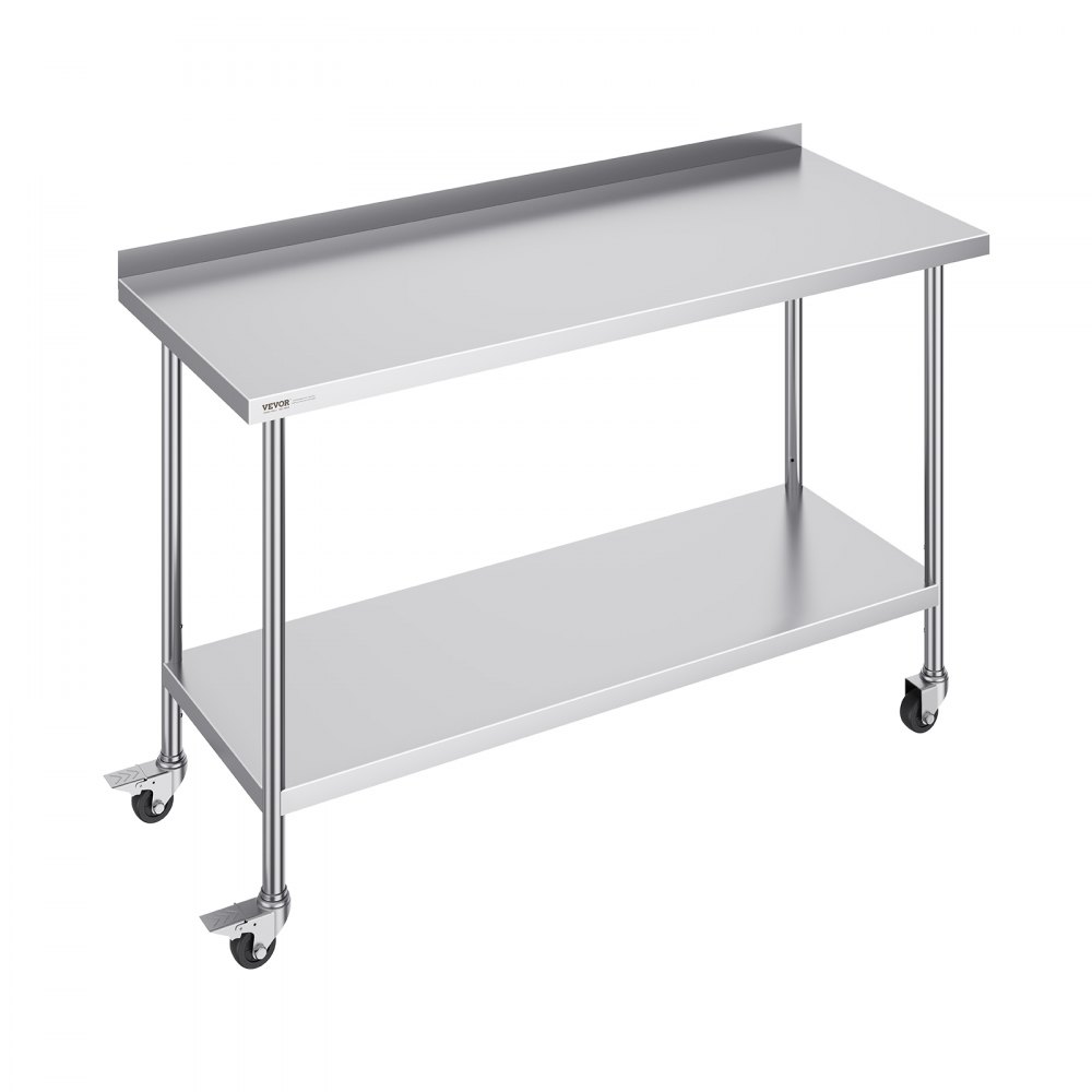 VEVOR 24 x 60 x 40 Inch Stainless Steel Work Table, Commercial Food Prep Worktable with Casters, Heavy Duty Prep Worktable, Metal Work Table with Adjustable Height for Restaurant, Home and Hotel - CFBXGGZTLCDJBPWUXV0
