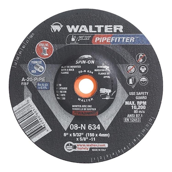 Walter Surface Technologies Disco de Desbaste para Tubero 6 pulgadas x 5/32 pulgadas x 5/8-11 Spin-On - 08N634