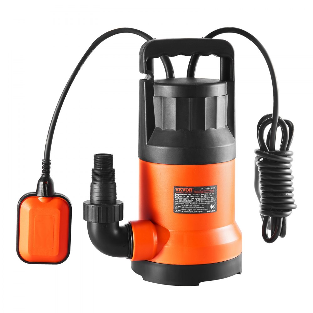 VEVOR Utility Pump, 1 HP, 4000 GPH High Flow, 31 ft Head, Sump Pump Submersible Water Pump Portable Utility Pump with 10 ft Long Power Cord for Draining Water from Swimming Pool Garden Pond Basement - QSSZBSL10HP08XUGUV1