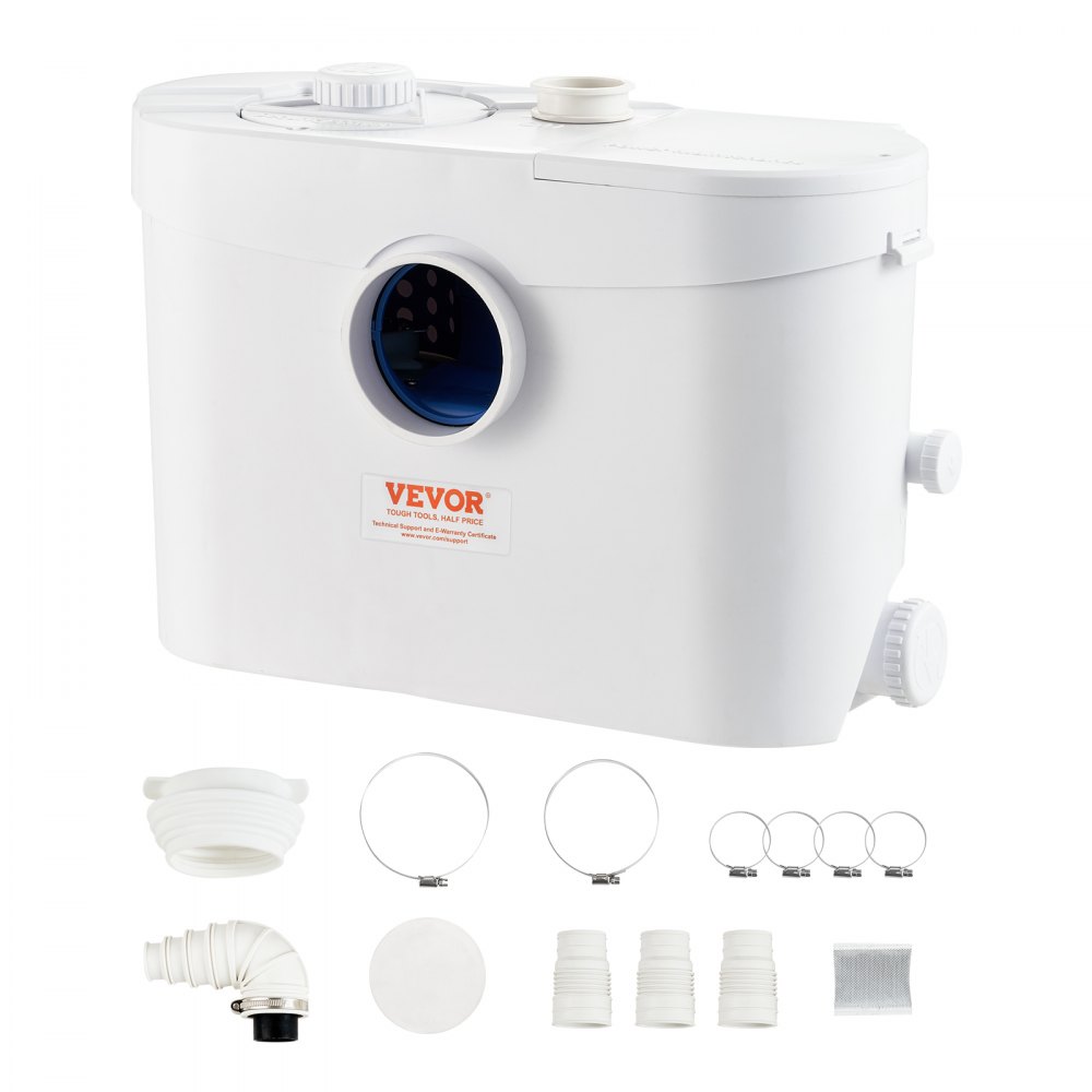 VEVOR Macerator Pump, 700W, 9600 L/h Flow, 32.8 ft/10 m Head, Macerator Sewerage Sump Pump with 3 Water Inlets for Toilet, Basement, Kitchen, Sink, Shower, Bathtub Waste Water Disposal Upflush Machine - MTJZBXWG700WGEDLDV1