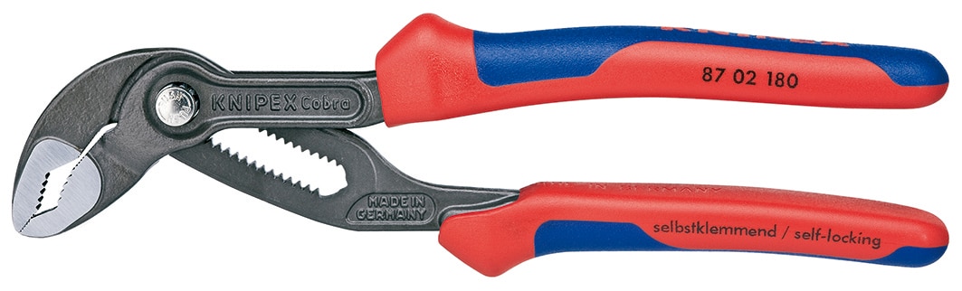 KNIPEX KNIPEX Llave de bomba de agua Cobra Comfort Grip de 7.25 pulgadas con mordazas tipo lengua y ranura - 87 02 180 SBA
