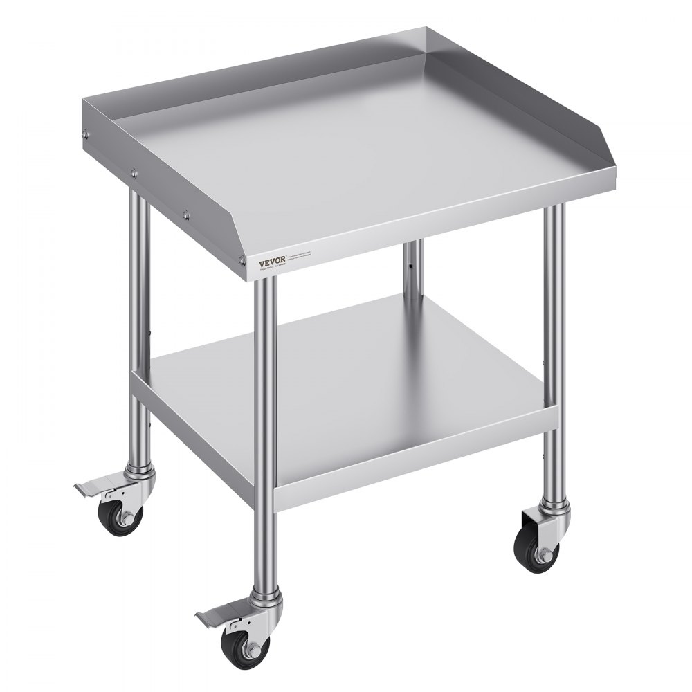 VEVOR Stainless Steel Work Table, 24 x 28 x 30 Inch Commercial Food Prep Worktable with 4 Wheels, Casters, 3-Sided Backsplash Heavy Duty Prep Worktable, Metal Work Table for Restaurant Home Hotel - CFBXGGZTDJLSBZDTCV0