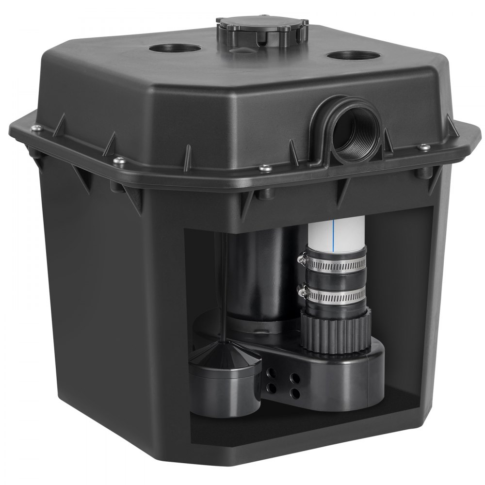 VEVOR Utility Sink Pump, 1/3 HP, 120-Volt, 2900 GPH Flow, 25 ft Head, Under-Sink Sump Pump System with 6 Gallon Basin, Automatic Utility/Laundry Sink Pump, Drain Pump with 1-1/2" NPT Outlet, Black - BTTZSCPSB13HJFASSV1