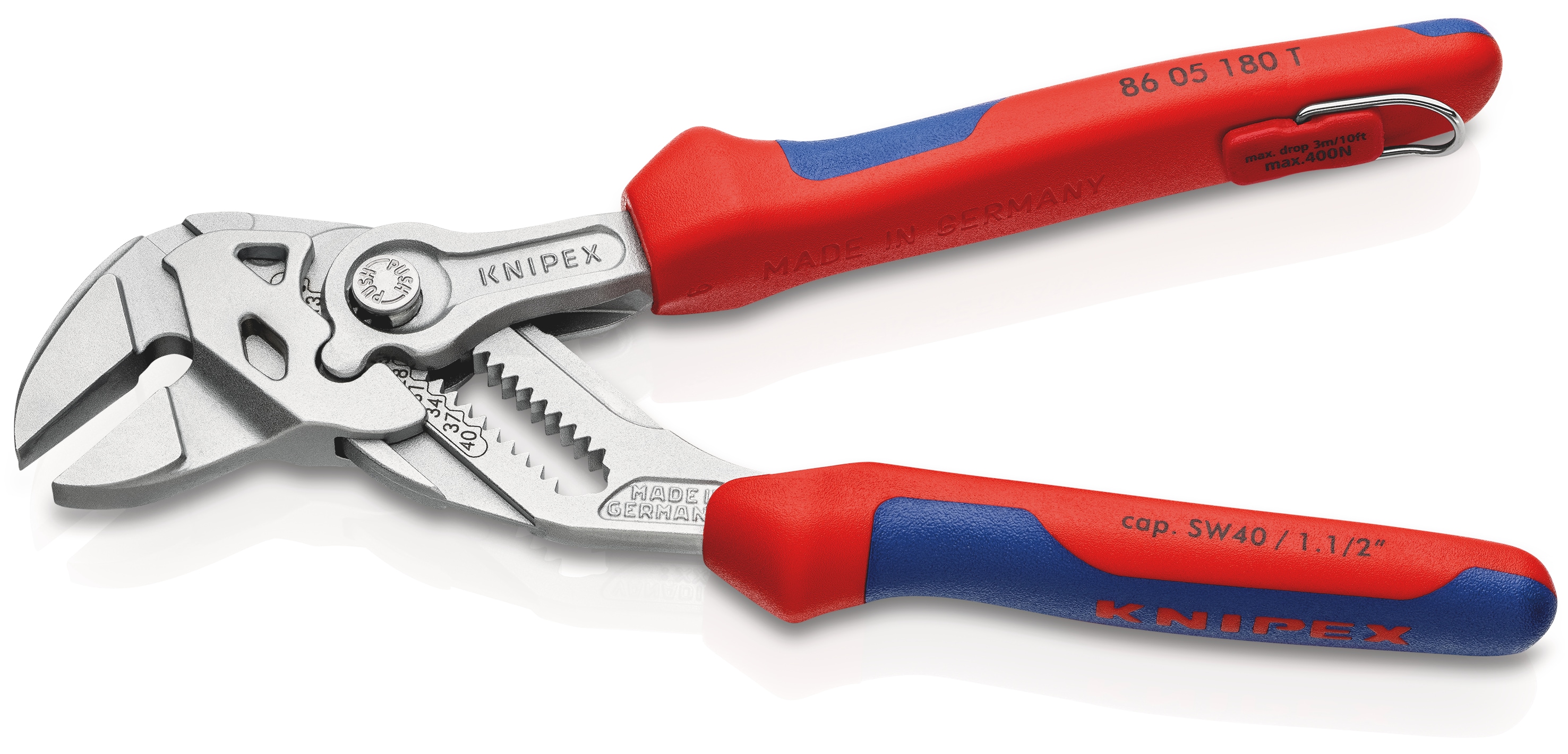 KNIPEX Llave ajustable roja de 7.4 pulgadas con mango recubierto para reparaciones en el hogar - Herramienta versátil para sujetar, sostener, presionar y doblar - 86 05 180 T BKA