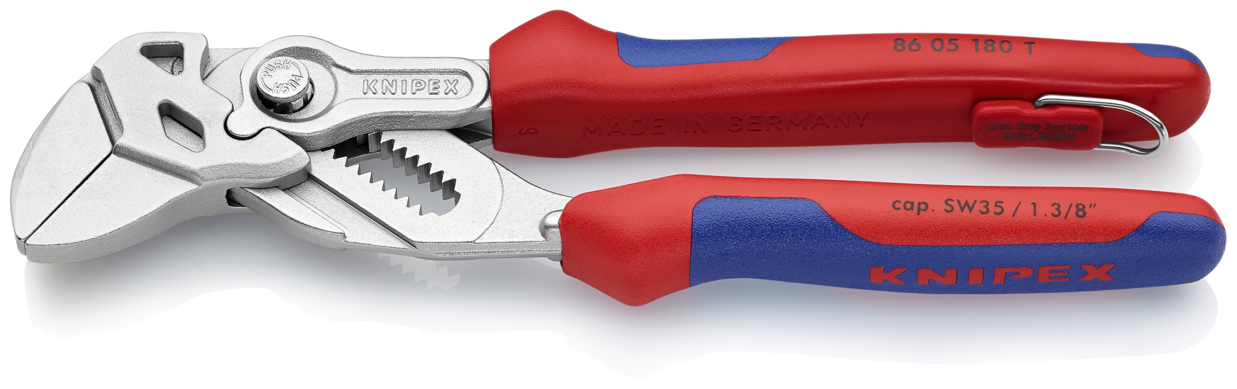 KNIPEX Llave ajustable roja de 7.4 pulgadas con mango recubierto para reparaciones en el hogar - Herramienta versátil para sujetar, sostener, presionar y doblar - 86 05 180 T BKA