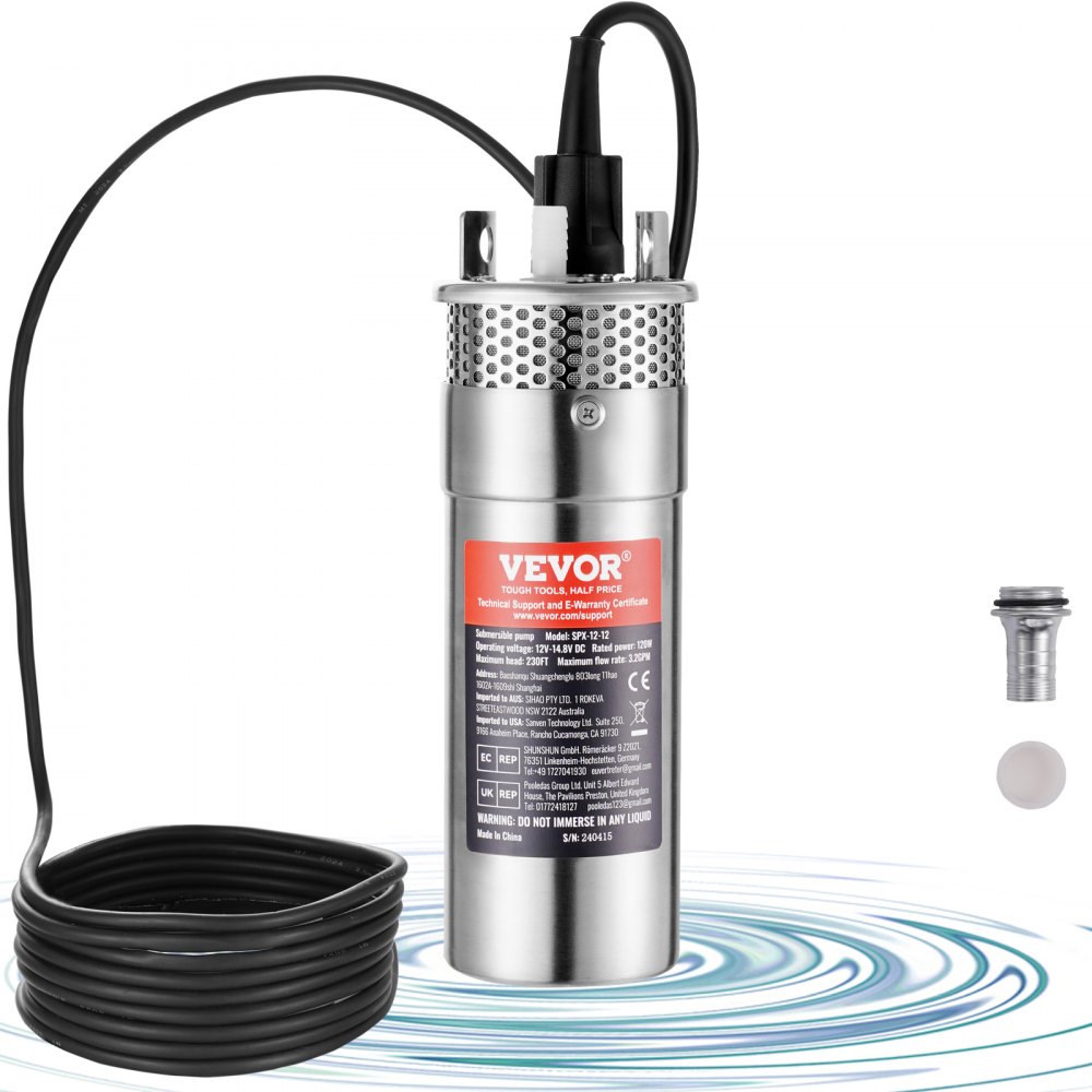 VEVOR Solar Water Pump, 12V DC 120W Submersible Deep Well Pump, Max Flow 3.2 GPM, Max Head 230 ft, Max Submersion 98.4 ft, Solar Powered Water Pump for Well, Farm Ranch Irrigation, Livestock Drinking - TYNSB120W32G994QHV9