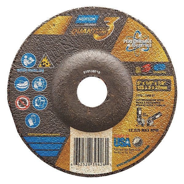 Ruedas de centro deprimido Norton Abrasives, Tipo 27, 4 1/2 pulgadas de diámetro, 0.125 pulgadas de grosor, tamaño de agujero de árbol de 7/8 pulgadas, Cerámica - 66252839426.