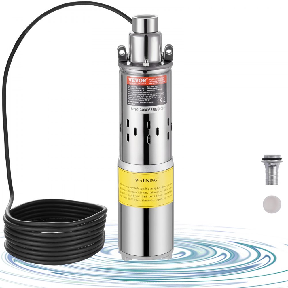 VEVOR Solar Water Pump, 48V DC 369W Submersible Deep Well Pump, Max Flow 8.4 GPM, Max Head 273 ft, Max Submersion 65.6 ft, Solar Powered Water Pump for Well, Farm Ranch Irrigation, Livestock Drinking - TYNSB370W84GEGWR5V9