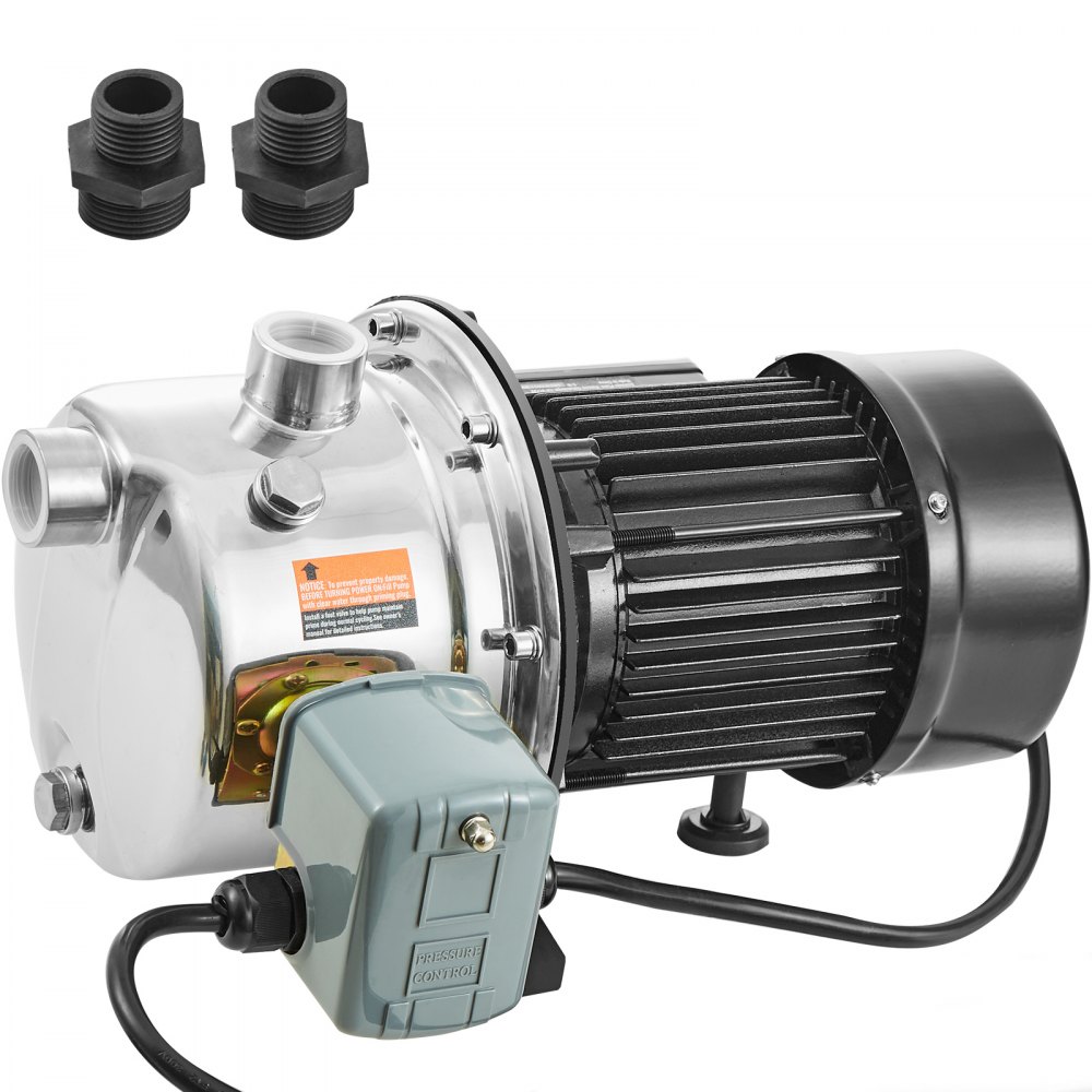 VEVOR 3/4HP SUS304 Stainless Steel Shallow Well Jet Pump, 115 Volt, 18.5 GPM 131 FT Maximum Head Irrigation Water Pump, for Agricultural Garden Irrigation System High-Rise Water Supply Shower Booster - SSBBXG34HPYMYJFMIV1