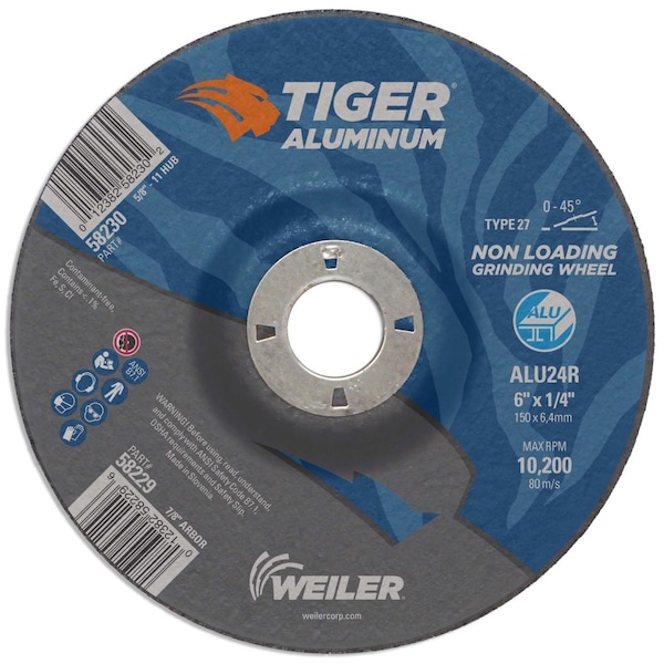 Rueda abrasiva de aluminio tipo 27 Weiler TIGER de 6" x 1/4" ALU24R 7/8 A.H. - 58229.