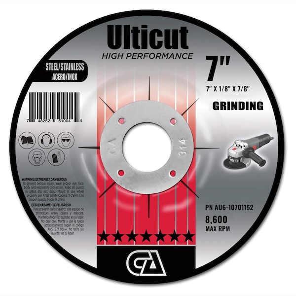 Rueda de corte, rectificado y muescas con centro deprimido Continental Abrasives 7" x 1/8" x 7/8" Ulticut T27 - AU6-10701152