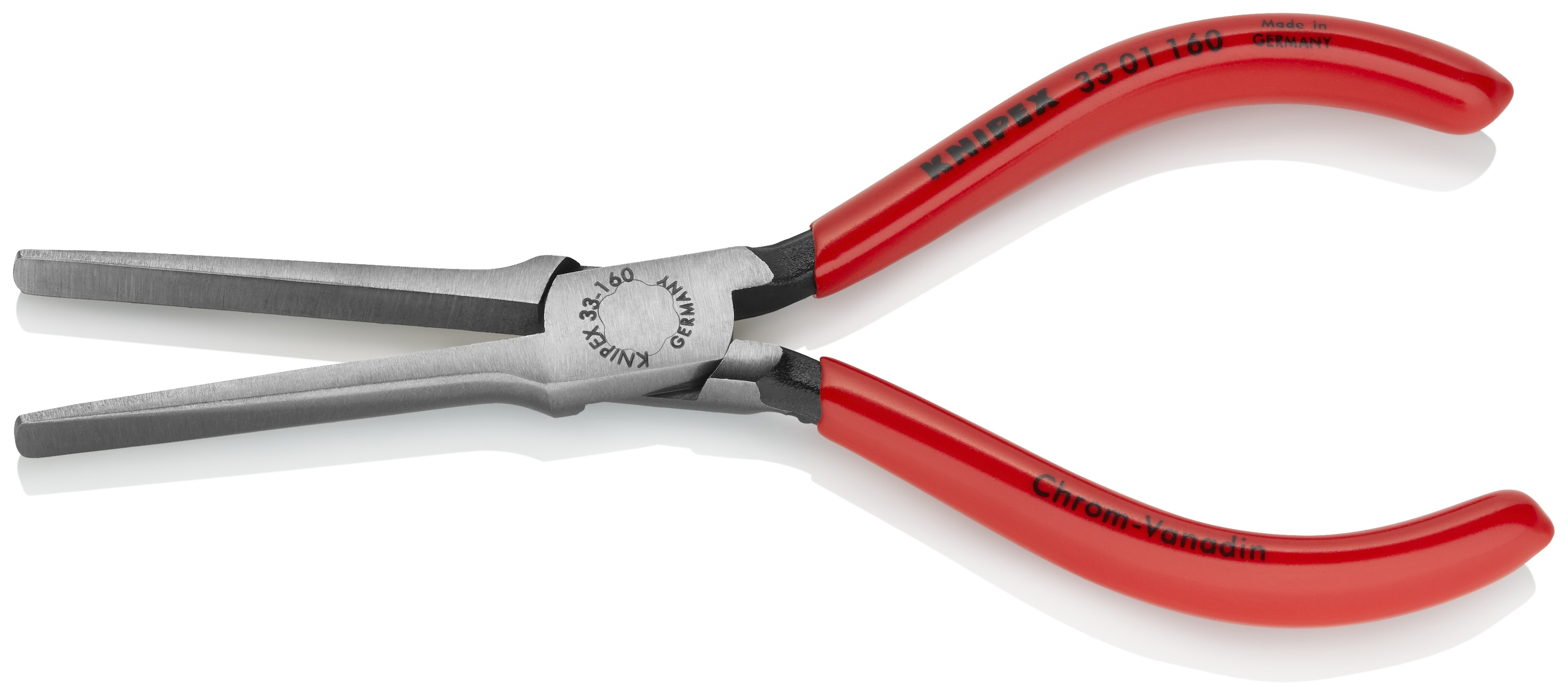 Pinzas de punta fina rojas KNIPEX de 6.35 pulgadas con mandíbulas en forma de pico de pato y mango recubierto - 33 01 160