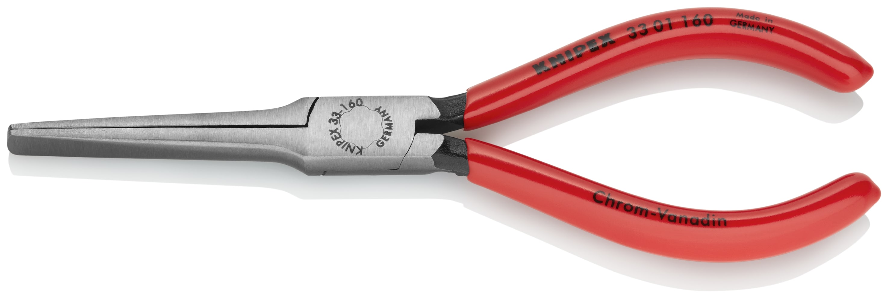Pinzas de punta fina rojas KNIPEX de 6.35 pulgadas con mandíbulas en forma de pico de pato y mango recubierto - 33 01 160