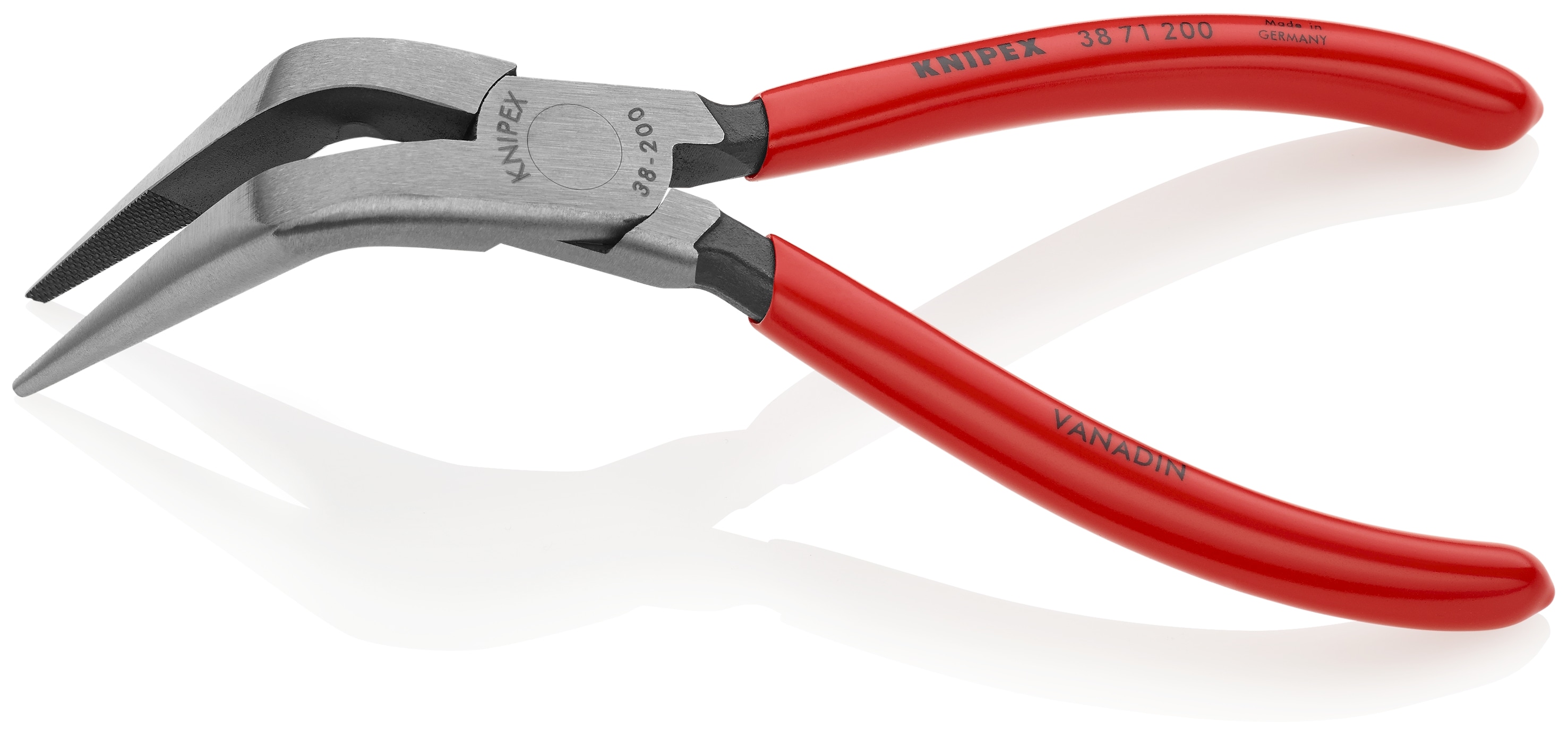 KNIPEX alicates de nariz doblada con mango recubierto de 6.5 pulgadas en rojo para aplicaciones automotrices - Acero eléctrico de vanadio, empuñadura con textura en cruz - 38 71 200