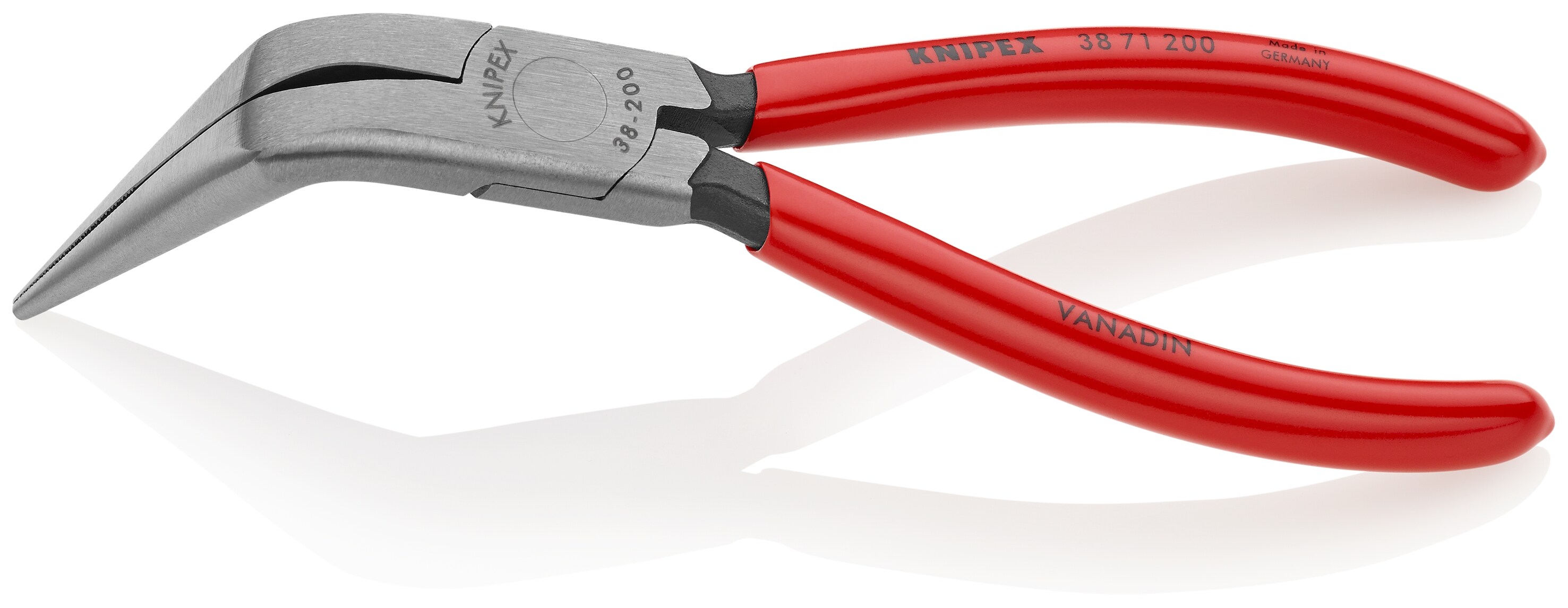 KNIPEX alicates de nariz doblada con mango recubierto de 6.5 pulgadas en rojo para aplicaciones automotrices - Acero eléctrico de vanadio, empuñadura con textura en cruz - 38 71 200