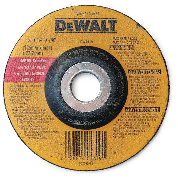 Rueda de esmerilado de metal de alto rendimiento Dewalt 5" x 1/4" x 7/8" - DW4619