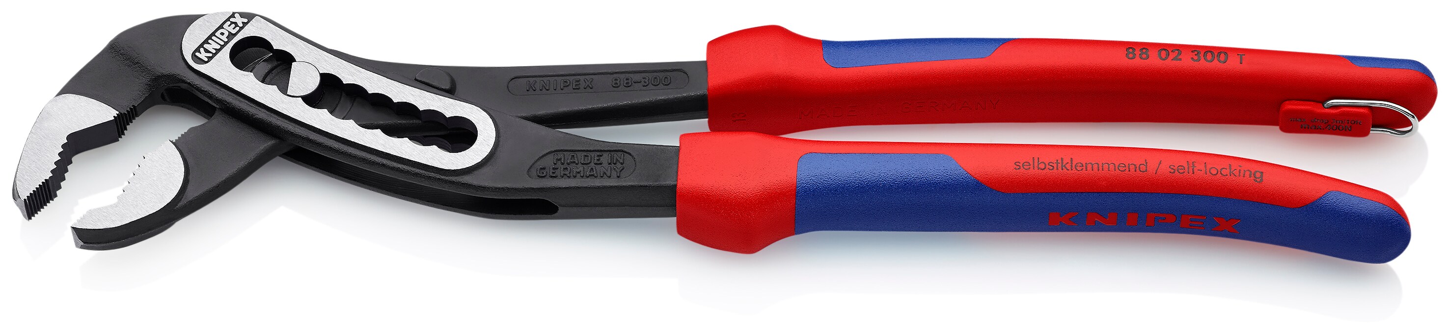 KNIPEX Alicates de junta deslizante rojos de 12.05 pulgadas para plomería - 30% más capacidad de agarre, autoajustables, protector de pellizcos - 88 02 300 T BKA
