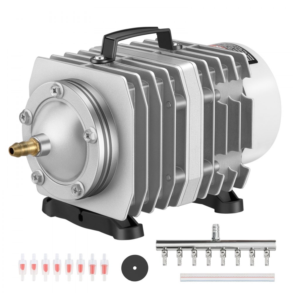 VEVOR Electromagnetic Commercial Air Pump, 50W, 1110 GPH Hydroponic Air Pump with 8-Port Distributor Connecting Hose Check Valves Stainless Steel Diaphragm, for Aquarium, Fish Tank, Pond & Hydroponics - DCQB55W1100GZI8EUV1