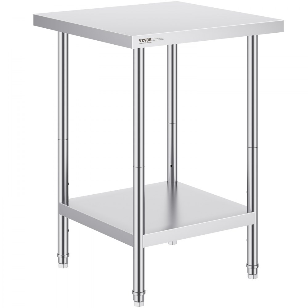 VEVOR Stainless Steel Prep Table, 24 x 24 x 34 Inch, Heavy Duty Metal Worktable with 3 Adjustable Height Levels, Commercial Workstation for Kitchen Garage Restaurant Backyard - CFBXGGZTLCWJ45FJ5V0